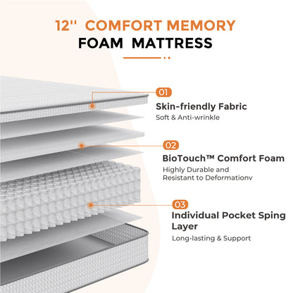 6-Inch Mattress with Pocket Springs for Bedroom Comfort and Support