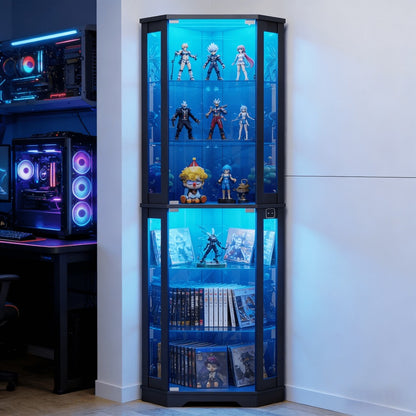 Display Cabinet, Corner 6 Tier with 3-Color LED Light & Motion Sensor, Glass Storage shown in the main product view