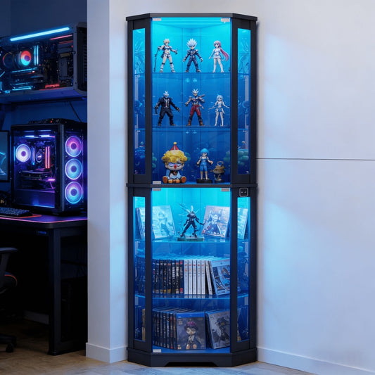 Display Cabinet, Corner 6 Tier with 3-Color LED Light & Motion Sensor, Glass Storage shown in the main product view