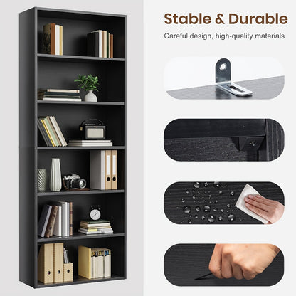 6-Tier Metal Bookshelf with Open Shelves, Freestanding Bookcase for Entryway detail image - detail view 16