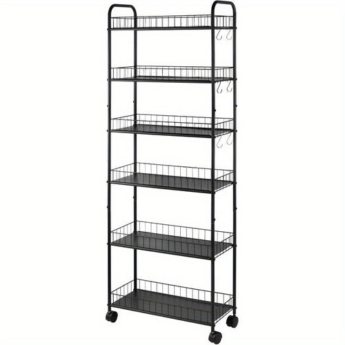 Storage Cart, 6-Tier Slim Rolling with Wheels, Narrow Mobile Shelving Unit for Kitchen shown in the main product view