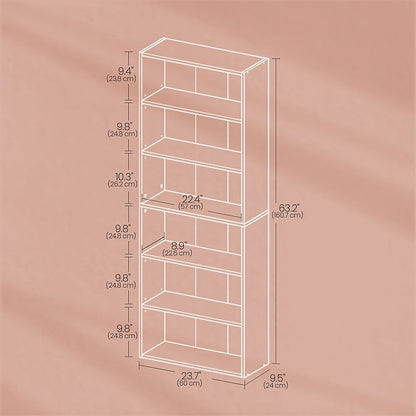 6-Tier Space-Saving Bookshelf with Open Shelves for Organized Everyday Storage in Entryway detail image