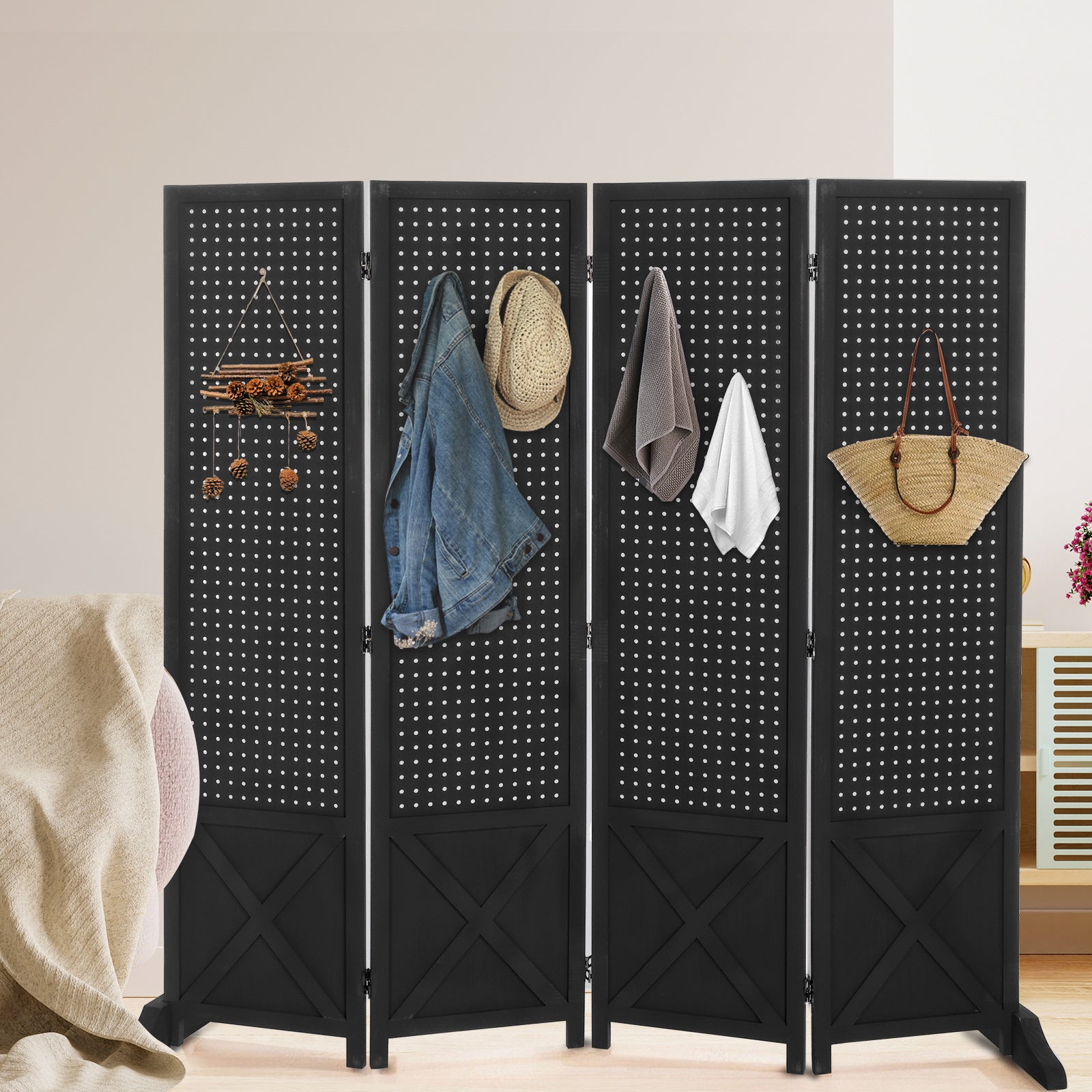 Room Divider shown in the Black, 4 Panel option