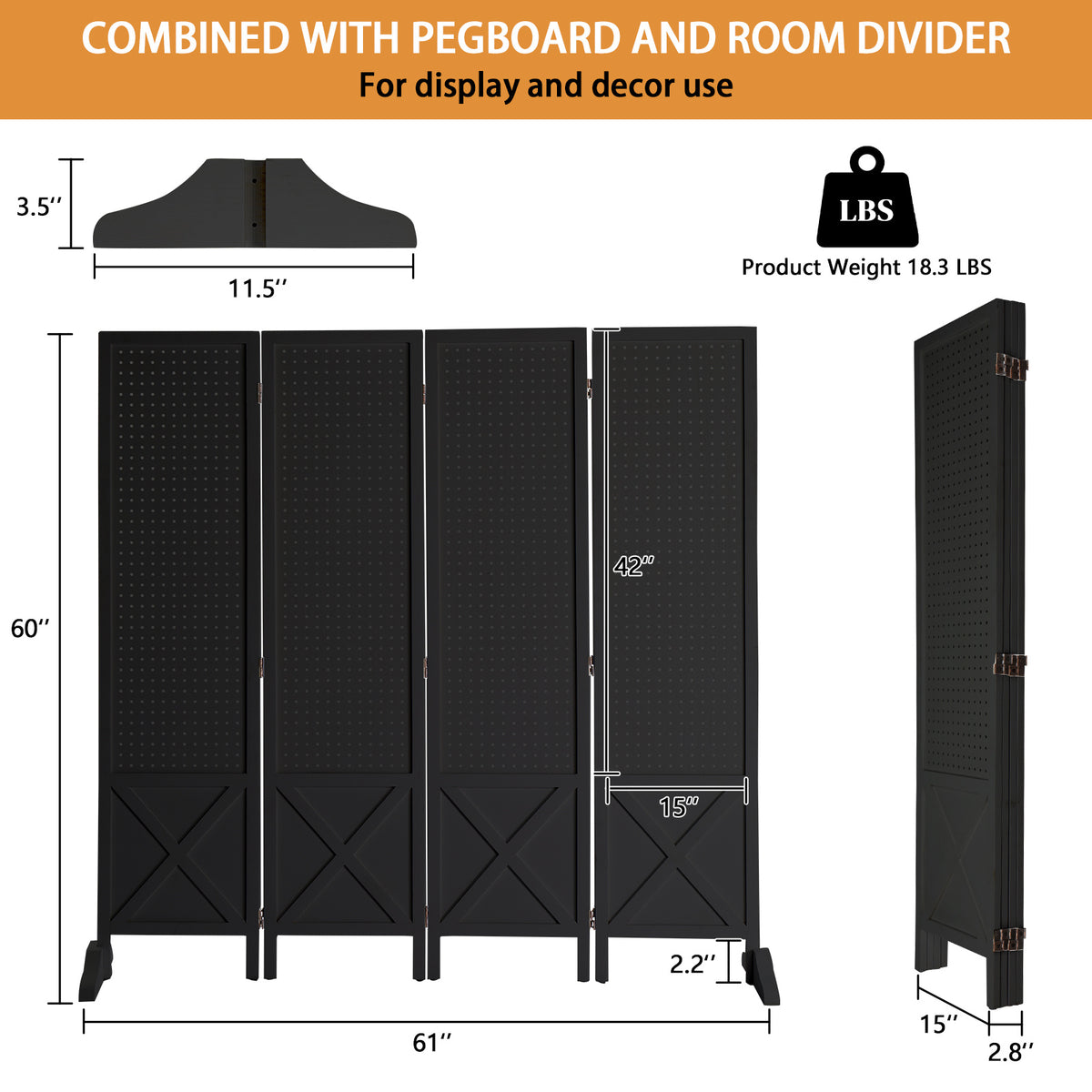 60-Inch Freestanding Room Divider for Privacy and Space Definition in Home Office detail image - detail view 17