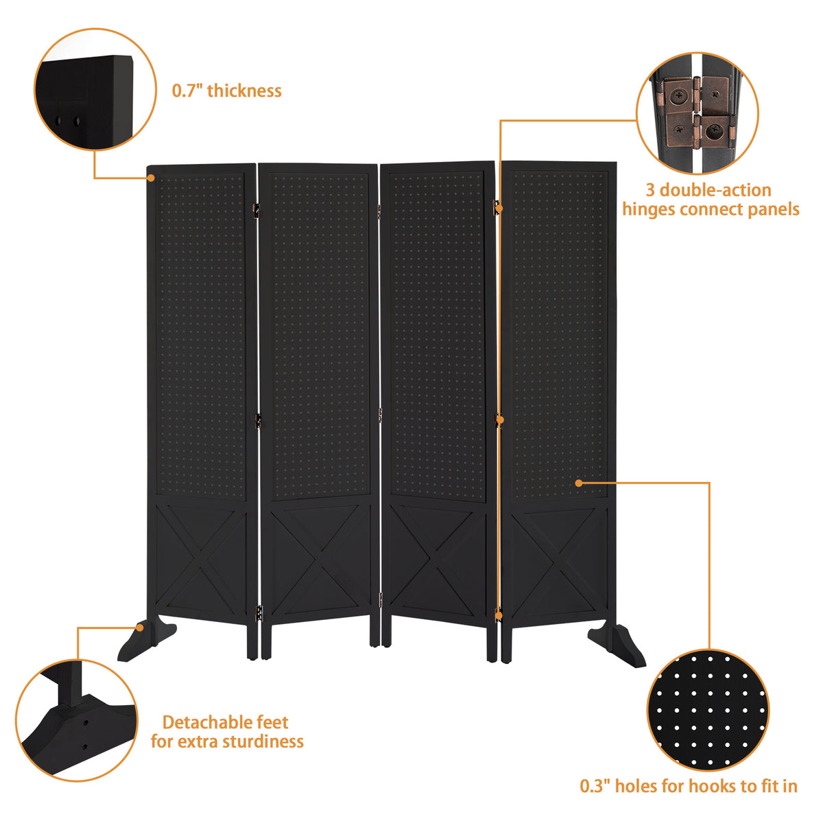 60-Inch Freestanding Room Divider for Privacy and Space Definition in Home Office detail image - detail view 19