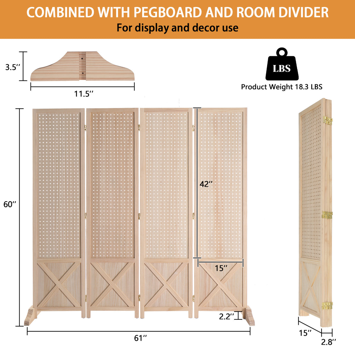 60-Inch Freestanding Room Divider for Privacy and Space Definition in Home Office detail image