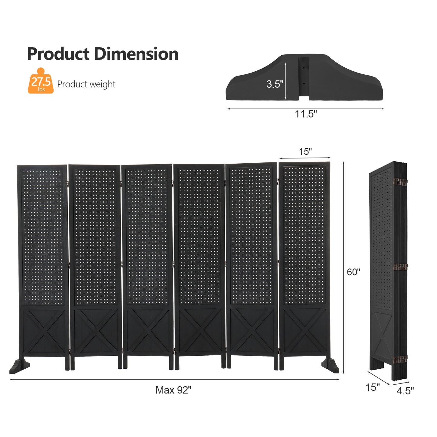 60-Inch Freestanding Room Divider for Privacy and Space Definition in Home Office detail image - detail view 34