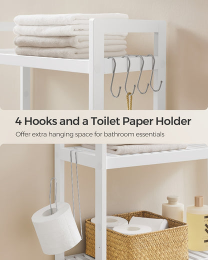 Three-Level Shelf Unit for Above The Toilet - Bathroom Organizer That Resists Rust with Adjustable Shelves | Space-Efficient Storage for Towels, Toilet Paper, And Tissues, Vertical Display for Toiletries & Convenient Access