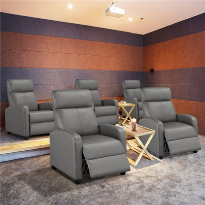 Costoffs PU Leather Recliner Chair, Modern Adjustable Single Reclining Sofa with Pocket Springs, Comfortable Upholstered Leather Armchair for Living Room, Bedroom, and Home Theater