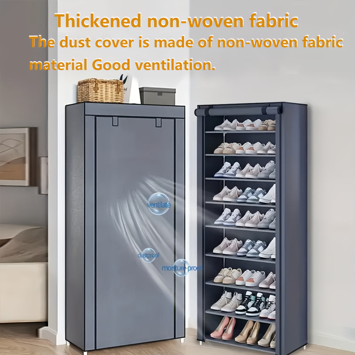 6/8/10/3 Tier Shoe Organizer with Nonwoven Fabric Cover Shoe Cabinet, Easy to Assemble, Portable Shoe Cabinet, Shoe Storage Shelf for 27-35 Pairs Of Shoes, Suitable for Various Scenes Such As Entryway, Suitable for Sneakers, High Heels, And Boots