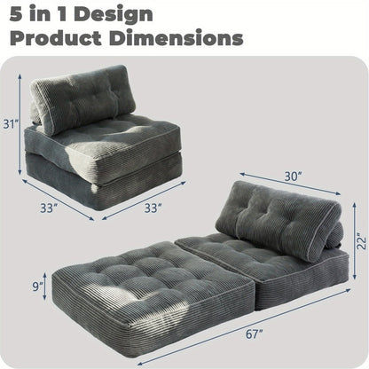 Folding Sofa Bed Convertible Sleeper Chair for Adults, Foam-Filled Floor Couch with Pillow, Single Size Foldable Mattress for Living Room Bedroom Guest Room Dorm Apartment, 6 Colors Available