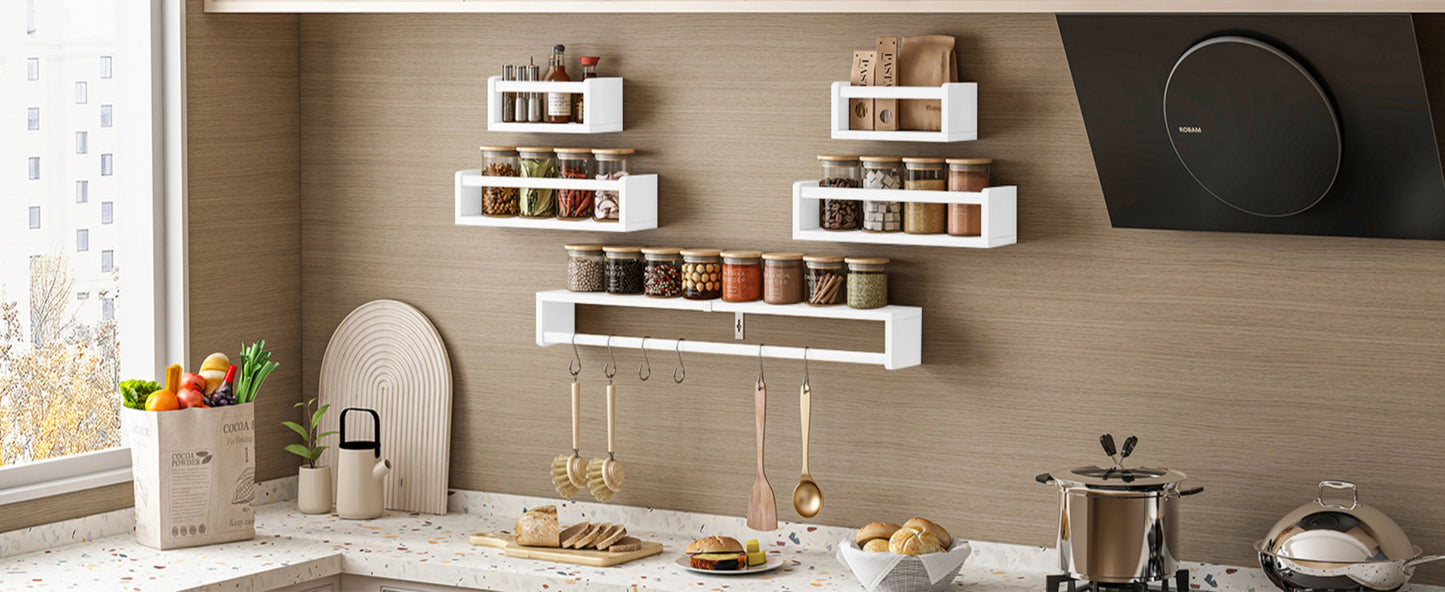 5pcs White Nursery Bookshelves Set - DIY Floating Shelves with 5-Tier Storage (32in, 2x16.5in, 2x10in) - Wall-Mounted Kids Room Shelving Suitable for Nursery, Room, Kids' Room - Easy Assembly, Space-Saving Bookcase