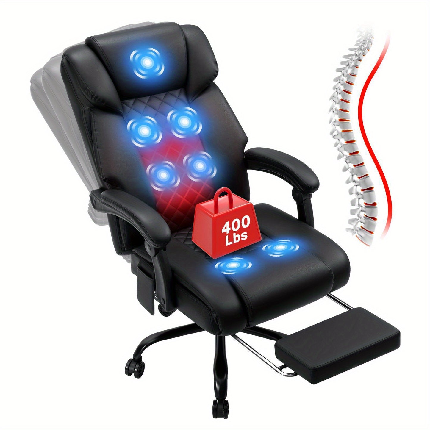 7-Point Vibrating Massage Office Chair with Heated, Ergonomic Desk Chairs with Footrest And 135 Degree Reclining High Back, Big And Tall Executive Office Chair 400LBS, Thick Cushion Gaming Chair for Home Office