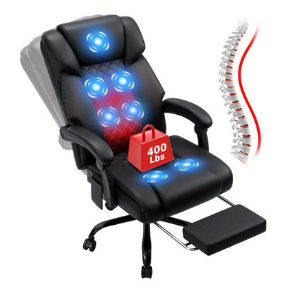 7-Point Vibrating Massage Office Chair with Heated, Ergonomic Desk Chairs with Footrest And 135 Degree Reclining High Back, Big And Tall Executive Office Chair 400LBS, Thick Cushion Gaming Chair for Home Office