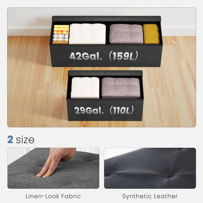 43 Inch Folding Storage Ottoman Bench - Upholstered Foot Rest Stool with 660 Lbs Weight Capacity, Extra-Strong Frame, Soft Synthetic Leather, for Living Room, Bedroom, Office & Dorm - Space-Saving, Multi-Functional Design