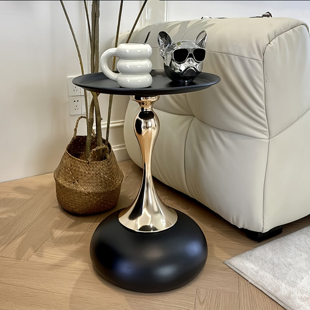 Round Side Table Metal Pedestal Accent Table | Minimalist Compact Bedside Table for Bedroom, Living Room, Apartment & Dorm | Small Space Furniture, Easy Assembly | White or Black