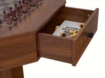 Chess & Checkers Game Table with 2 Storage Drawers - Walnut Wood Game Board Table, Family Board Game Table Doubles as Side Table, 220 LB Capacity, 23.6" Square