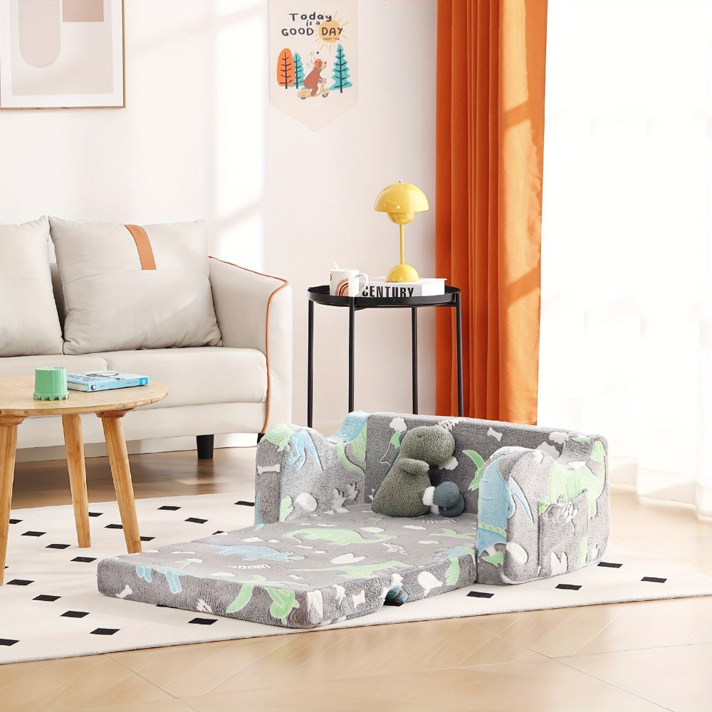 Tiita Kids Sofa Chair, 2 In 1 Fold Out Couch, Comfy Kids Sofa For Playroom-Extra Soft 2 Seats, Glow In The Dark Children Couch To Lounger For Girls Boys