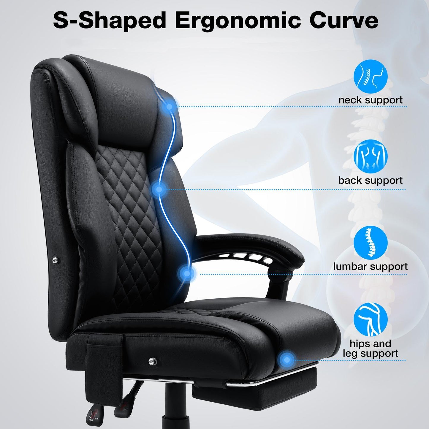 7-Point Vibrating Massage Office Chair with Heated, Ergonomic Desk Chairs with Footrest And 135 Degree Reclining High Back, Big And Tall Executive Office Chair 400LBS, Thick Cushion Gaming Chair for Home Office