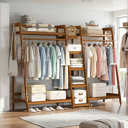 A multi capacity storage rack with brown and brown options, equipped with 5 side storage racks. A hat rack with shelves and bags is suitable for home storage, and a side hat hook is suitable for bedroom and hat room storage Specifications: with bag or wit