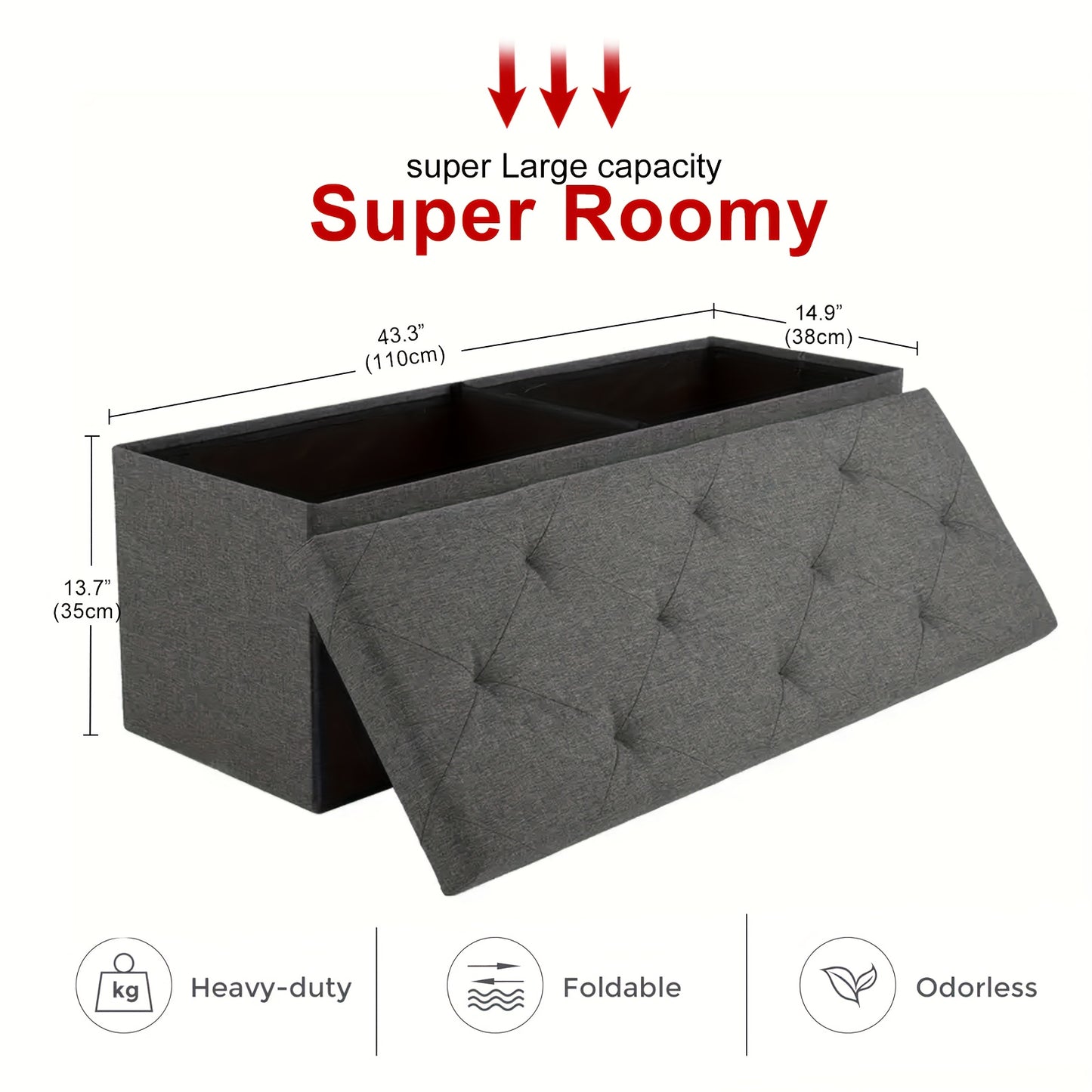 Storage Ottoman Bench, FoldingOttoman Stool, Ottoman With Storage, StorageChest, End Of Bed Bench, Padded Seat, StorageBench With Seating For Bedroom, Living Room, Mother'S Day Thoughtful Gift