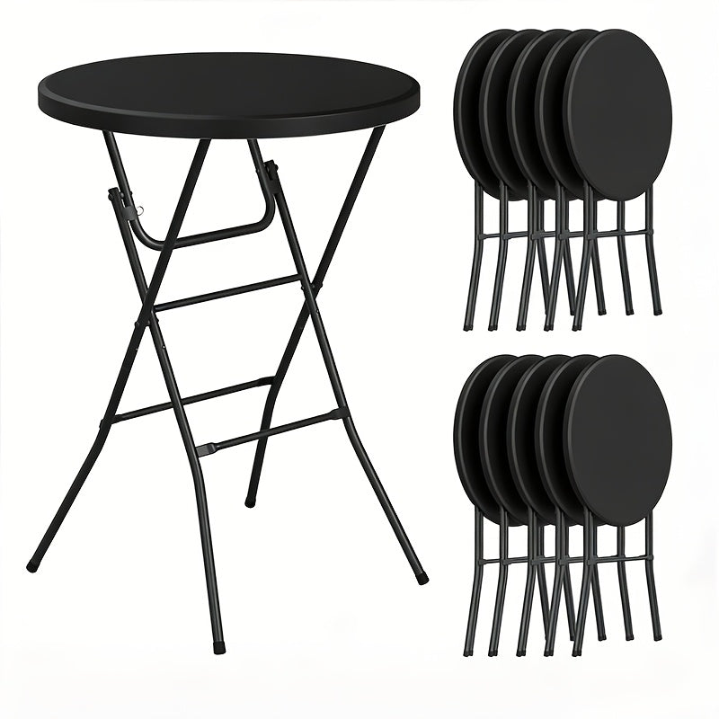 32" Round Folding Table, World Game-Day Ready, Portable Plastic Table, Suitable for Fiesta Night, Party, Camping, Patio Gatherings, Events, Bar Table, Featuring A Thickened Tabletop, Metal Frame, Locking Legs, Indoor/outdoor, 2pcs Set, White/Black
