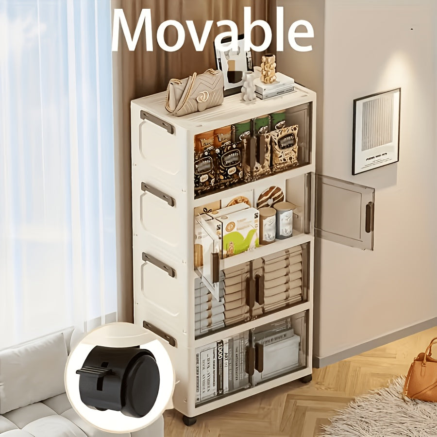 3/4/5 Layer Folding Storage Cabinet - Plastic Storage Bins with Lids, Collapsible Stackable Containers with Wheels, Living Room Storage Boxes, Home Office Clothes Storage Cabinets And Suitcases, Foldable Organizer System for Closet