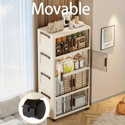 3/4/5 Layer Folding Storage Cabinet - Plastic Storage Bins with Lids, Collapsible Stackable Containers with Wheels, Living Room Storage Boxes, Home Office Clothes Storage Cabinets And Suitcases, Foldable Organizer System for Closet