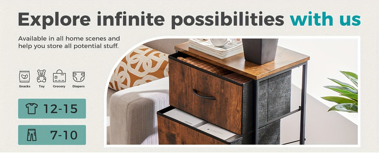 [Skinny Fabric Storage Tower] Dresser For Bedroom, Storage Drawers, Skinny Fabric Storage Tower With 2/4 Drawers, Tower Organizer Unit, Chest Of Drawers With Wooden Top For Closet, Laundry, Entryway