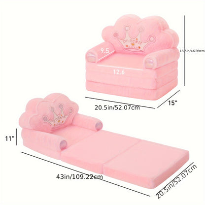 Kids 2-in-1 Foldable Sofa & Pillow, Soft Plush Memory Foam Children's Lounger, Washable Cover, Cute Birthday & Holiday Gift for Kids Playroom