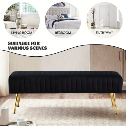 Luxury Shoe Changing Bench with Gold-Plated Legs & Velvet - 44-Inch Bedside Entryway Furniture, Sturdy Frame, Footrest, Step Stool for Bedroom End or Door - Elegant Storage Bench for Decor