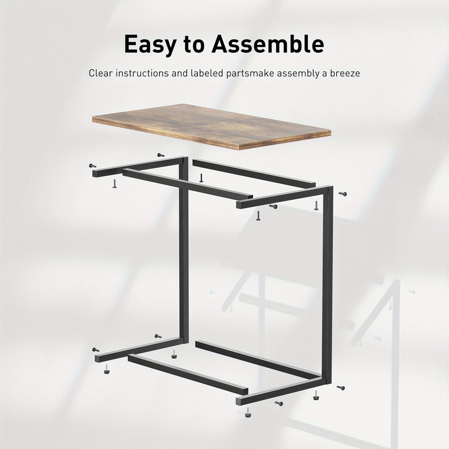 C-Shaped Sofa Side Table, End Table 60 Lbs Weight Capacity, Sturdy Metal Frame, Office Side Table, Suitable for Living Rooms, Bedrooms, Sofas, And Offices.