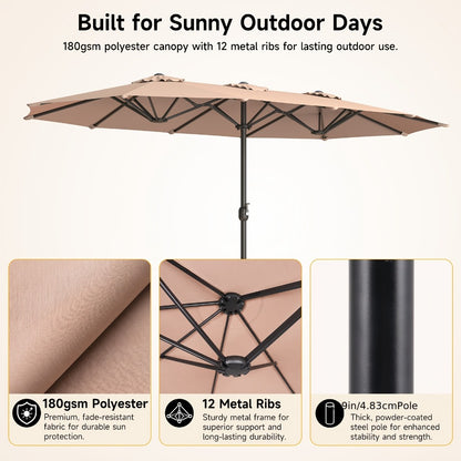 15ft Large Rectangle Patio Umbrella with Base Included – UPF50+ Double-Sided Canopy, Crank Handle, 12-Rib Wind Resistant Frame, Triple Vents, Safety Lock for Poolside, Garden & Yard, Beige & Blue