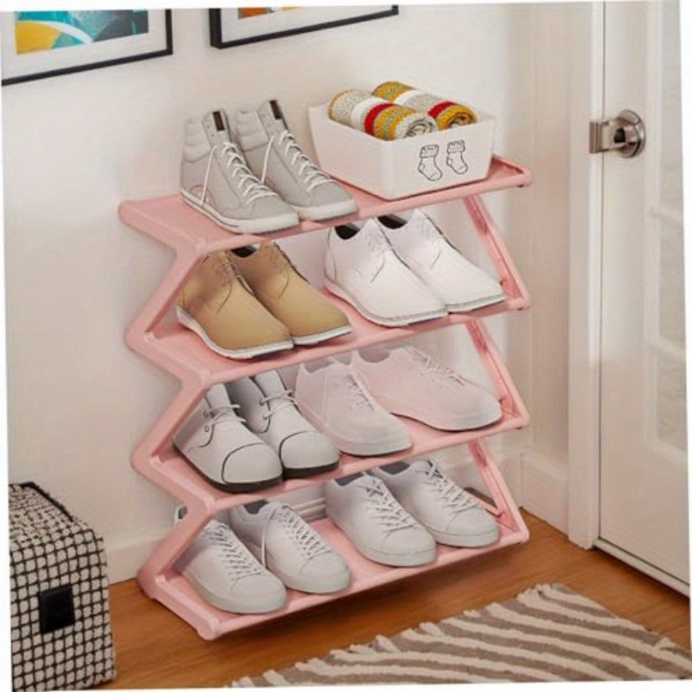 Foldable Z-Design Shoe Rack Large Capacity Non-Woven Entryway Shoe Organizer – Space-Saving Portable Shoe Storage for Foyer, Hallway & Door, Black & Pink