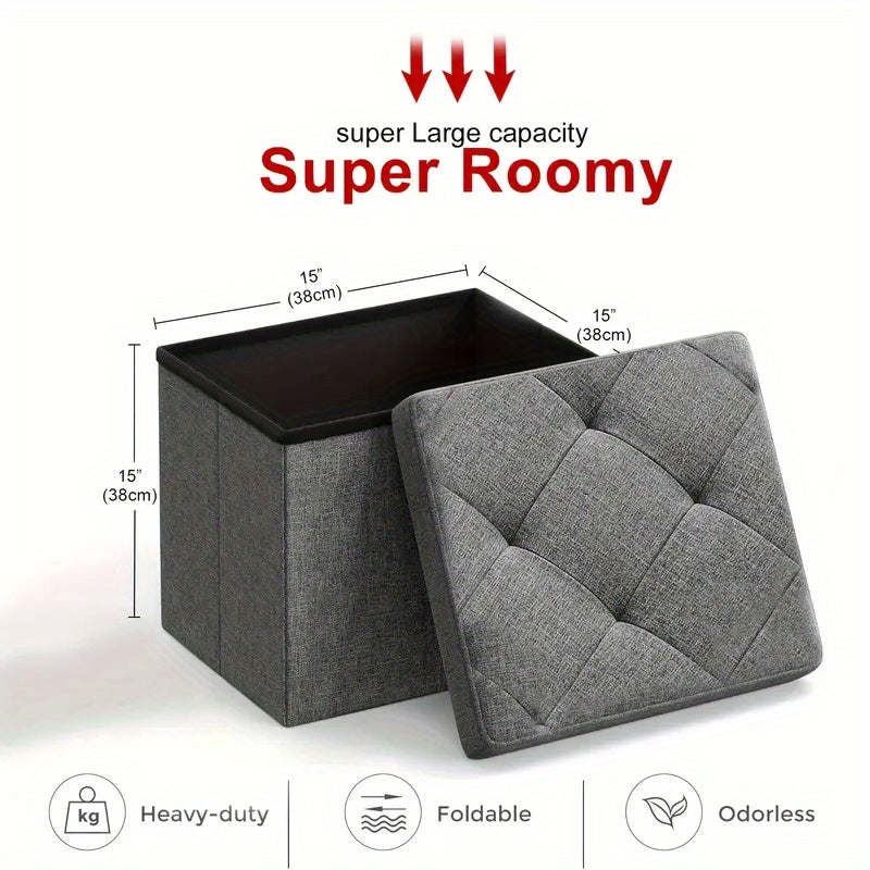 Folding Storage Ottoman Bench Multi-Purpose Heavy Duty Indoor Outdoor Seat, Easy-Clean Non-Porous Surface for Living Room Bedroom Patio Garden, 15 30 43 Inch Set Options Grey