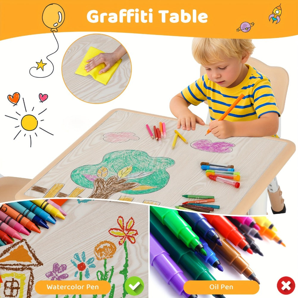LIFERUN Adjustable Height Kids Table and Chair Set with Non-Slip Legs & Easy-Clean Surface - 23.6" Long x 23.6" Wide, Beige Plastic Construction, Daycare, Home - Ideal For Boys & Girls, Kids Table And Chairs, Height Adjustable Table And Chair Set