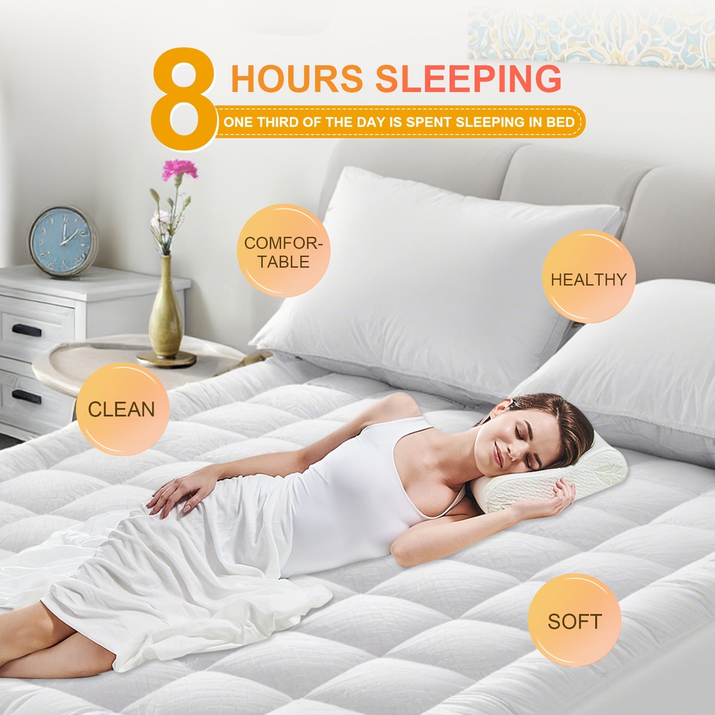 [Cooling Mattress Topper] Cooling Mattress Topper - Cooling Plush Mattress Pad Cover - Pillow Top Deep Pocket With Breathable 7D Spiral Fiber Filling Cooling Mattress Cover Protector, Mattress Encasements Mattress Pad Premium Mattress Cover