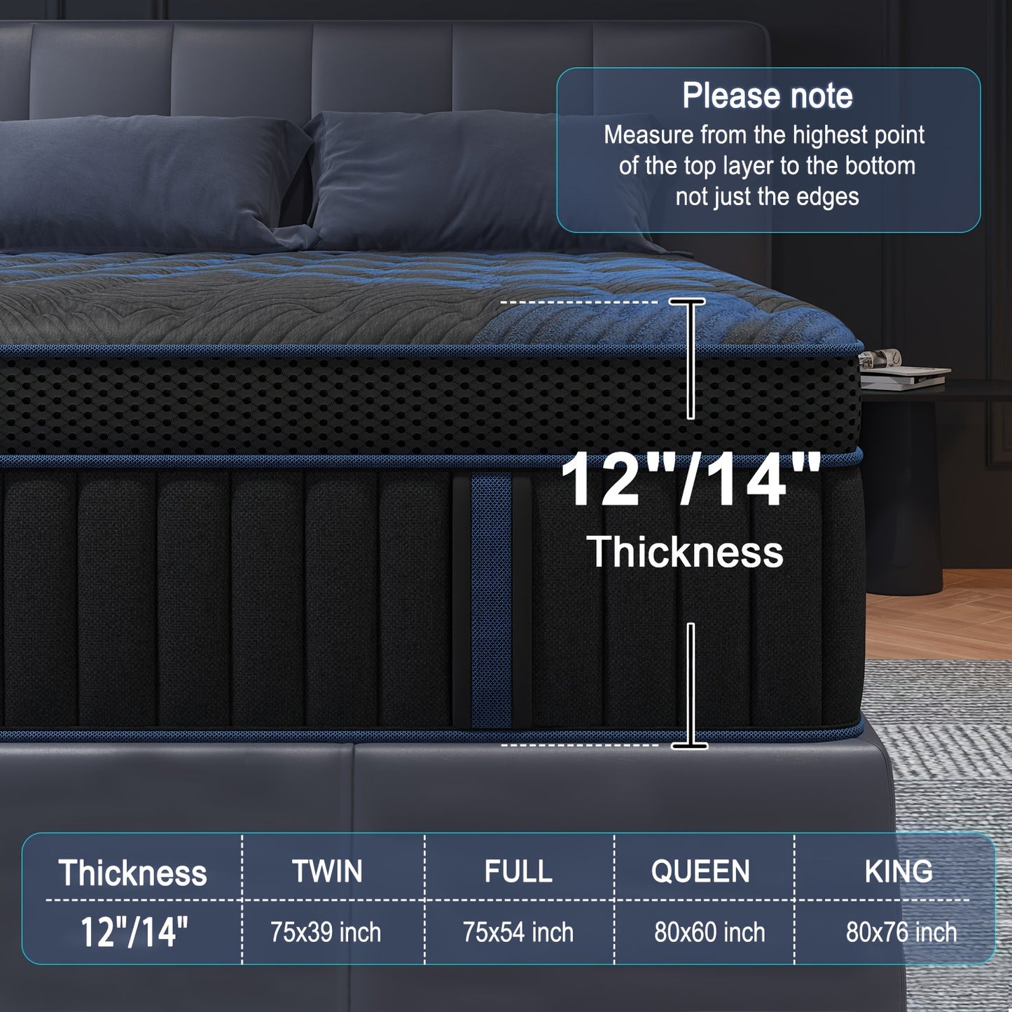 [Gel Memory Foam Mattress] 12/14 Inch Gel Memory Foam Mattress Hybrid Pocket Spring Twin Full Queen King Bed Mattress In A Box, Euro Top Medium Firm for Back & Lumbar Support, Individual Pocket Spring Bed for Motion Isolation & Fiberglass Free