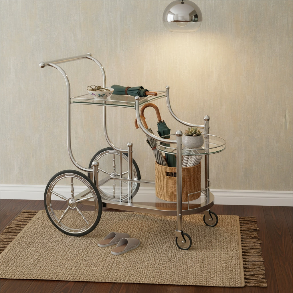 3-Tier Rolling Bar Cart, Mobile Serving Cart with Mirrored Glass Shelves & Wheels, Home Bar Beverage & Wine Cart for Dining Room, Living Room, Kitchen, Silvery, Bar Cart with Wheels, Home Entertaining, Party Serving Cart, Vintage Bar Cart