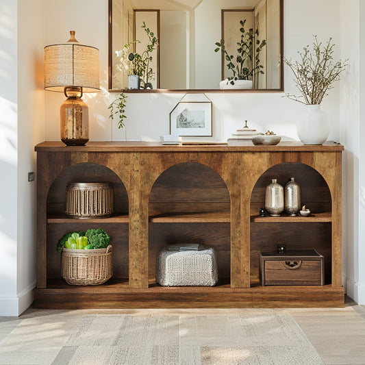Console Table, 63 Inch Industrial Stain-Resistant Engineered Wood - Long Sofa Table Behind shown in the main product view
