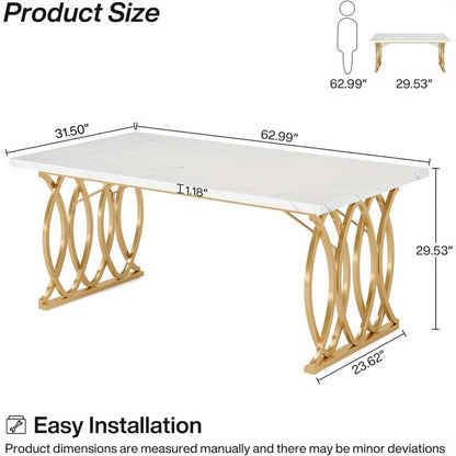 63-Inch Faux Marble Dining Table for Kitchen and Dining Room detail image - detail view 4