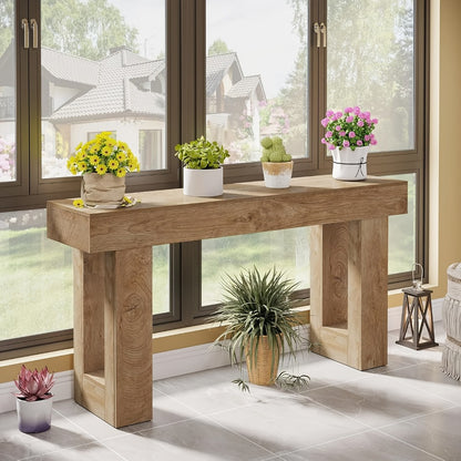 Console Table, 63 Inch Farmhouse Wooden Sofa Table Behind Couch for Entryway Hallway shown in the main product view