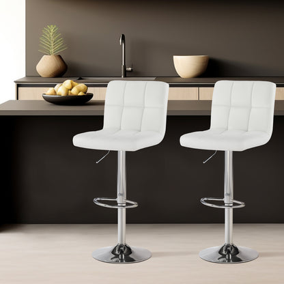 MCQ Bar Stools Set, Armless Adjustable Swivel Barstools, PU Leather Hydraulic Kitchen Counter Height Bar Stools, Thickened Seat Cushion with Back