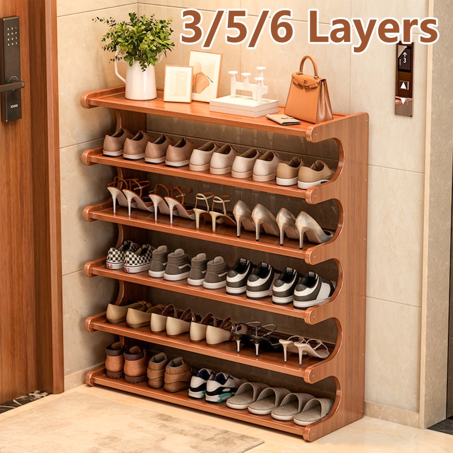 1pc Bamboo Shoe Rack | 3/5/6-Tier -Standing Shoe Shelf Suitable for Entryway, Living Room, Bedroom, - Space-Saving Storage with Easy Assembly, Modern Minimalist, Bamboo Shoe for Small Spaces
