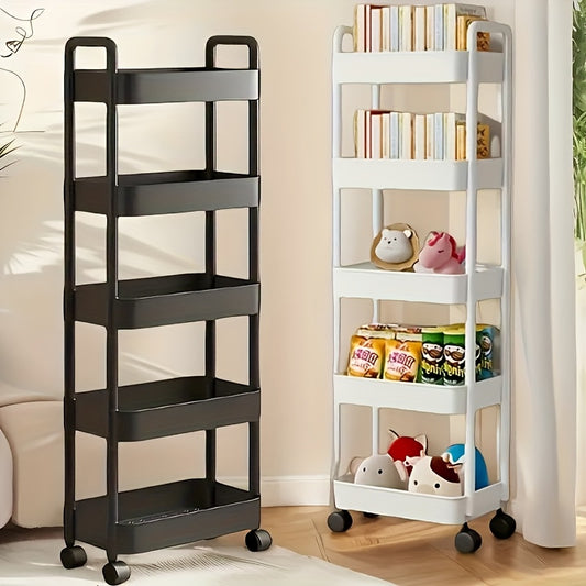 5-tier Rolling Storage Cart with Simple Wheels, Suitable for Multifunctional Plastic Classification In Kitchens, Bathrooms, And Bedrooms - Ultra-thin Design with Adjustable Shelves, Space-saving.