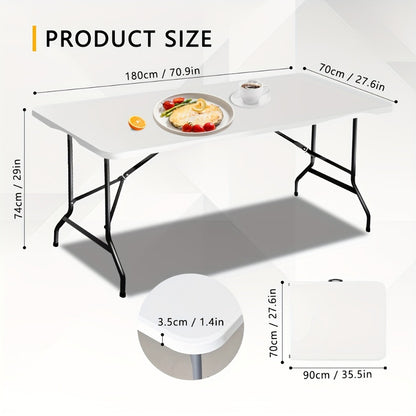 Folding Table 2.5/4/6 FT Portable Heavy Duty Plastic Fold-in-Half Utility Table, Adjustable Height with Carrying Handle for Indoor Outdoor Camping Party Picnic Dining, White & Black