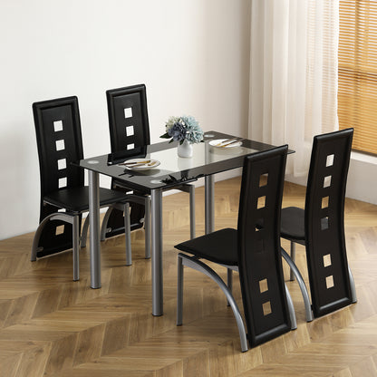 Easy Rectangular Dining Table, Black Edging Clear Glass Small Dining Table, 4-Seater Dining Table Composed of Stainless Steel Cylindrical Legs And Tempered Glass (Chairs Not Included)