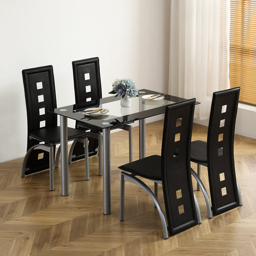 Easy Rectangular Dining Table, Black Edging Clear Glass Small Dining Table, 4-Seater Dining Table Composed of Stainless Steel Cylindrical Legs And Tempered Glass (Chairs Not Included)