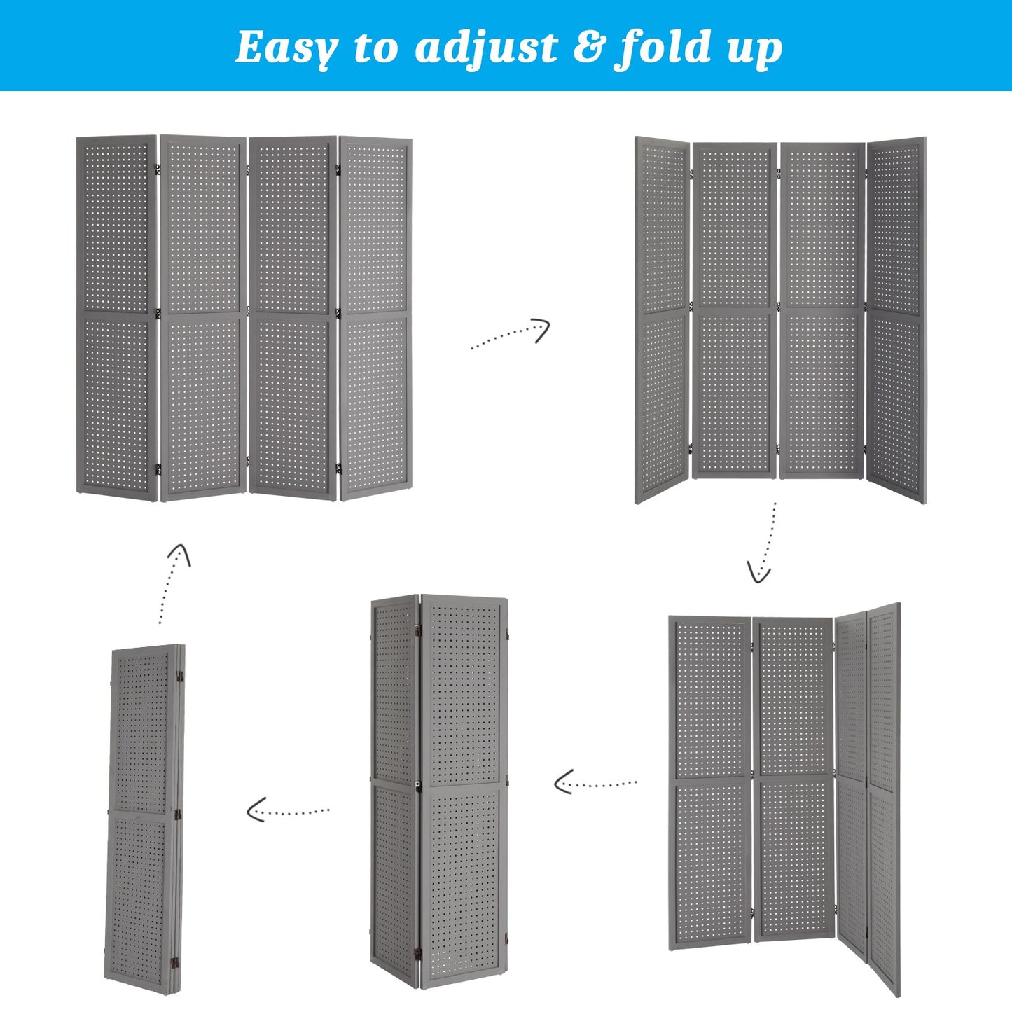 VINGLI Freestanding Pegboard with Support Feet, 5 FT Wood Room Divider Display Board Organizer, Folding Privacy Screen Partition Space Separator for Craft Shows Events Retail
