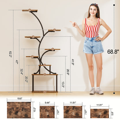 CODACE 1pc Bookcase with LED Lights, 8/6-tier Corner Display Stand, 62/35" Multi-functional Metal Display Shelf for Plants, Handicraft, Tree-shaped Plant Shelf for Living Room, Study, Bedroom, Balcony, Entrance, Home Decor, Good Gift Choice